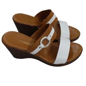 Toscanella Made In Italy wedge sandalssize 6.5 white straps rhinestone buckle 